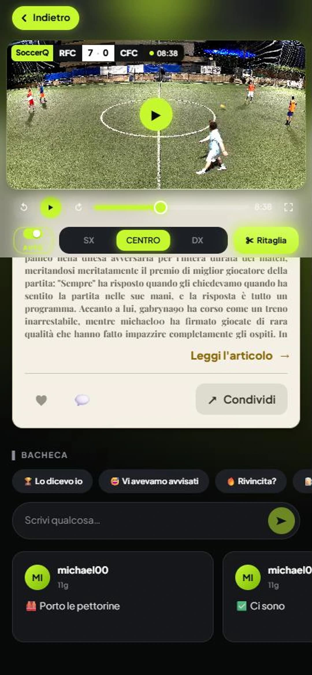 SoccerQ app — Match report